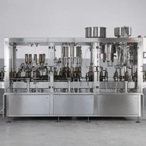 SRAML Automated Wine filling monoblock - the monoblock system combines multiple tasks in the bottling process within a single unit, offering space and labor efficiency, energy optimization, and seamless synchronization.