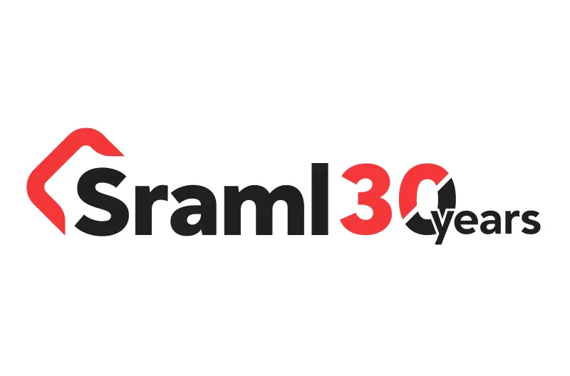 Sraml logo celebrating 30 years with a red abstract mark and '30 years' text on the right