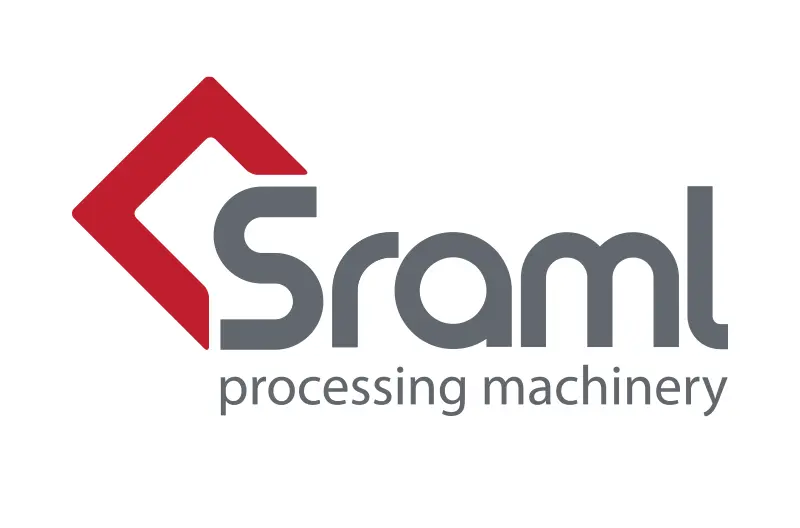 Sraml processing machinery logo: a red diamond-shaped mark to the left and the gray wordmark 'Sraml' with the tagline 'processing machinery' beneath.