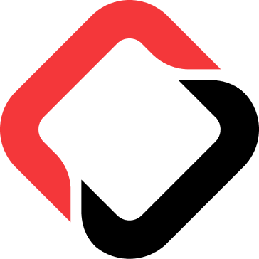 Red stylized bracket-like logo mark on a black background, resembling a curved corner shape.