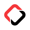 Logo with red and black interlocking rounded shapes forming a diamond-like emblem on a white background.